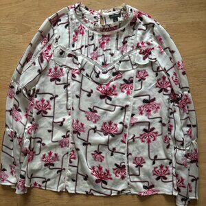 Ann Taylor White, Pink and Red Long Sleeve Blouse